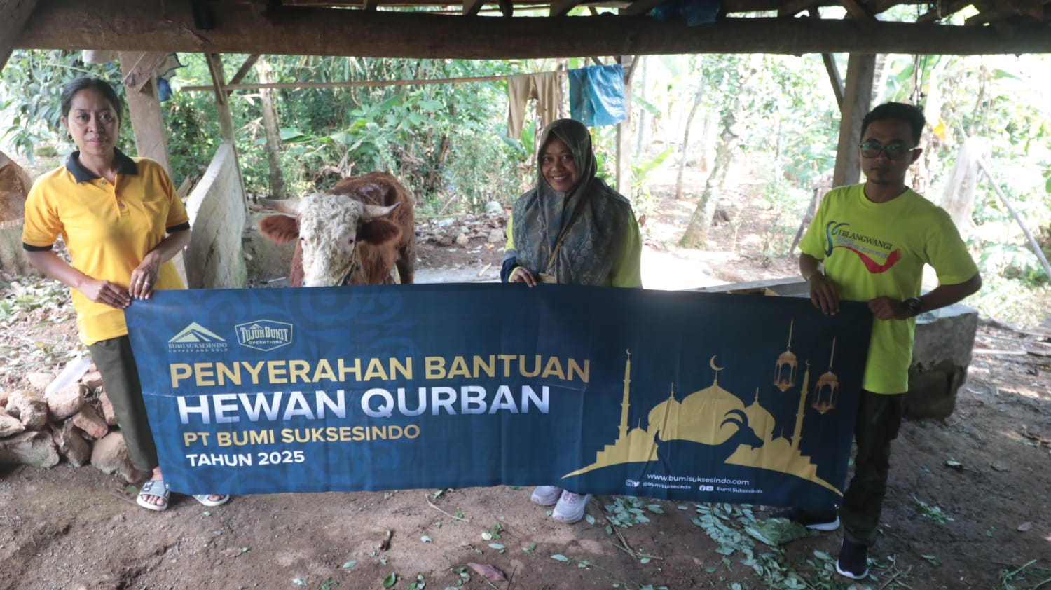 Penyaluran hewan kurban dari PT Bumi Suksesindo (PT BSI) untuk masyarakat.